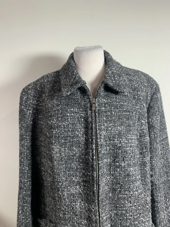 Chaqueta Jones New York Mezcla Lana Tweed Cremallera Frontal Gris/Blanco Talla 18W Foto 2 de 4