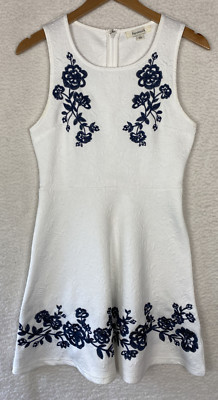 Francescas Dress Womens Small Fit & Flare Embroidery Textured Sleeveless Office