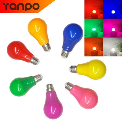 RANPO Coloured LED Light Bulbs A60 E27 B22 5W Red Yellow Blue Green White Decor 220V