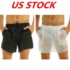 Men Quick Dry Beach Swim Shorts See Through Boxer Briefs Trunks Underwear