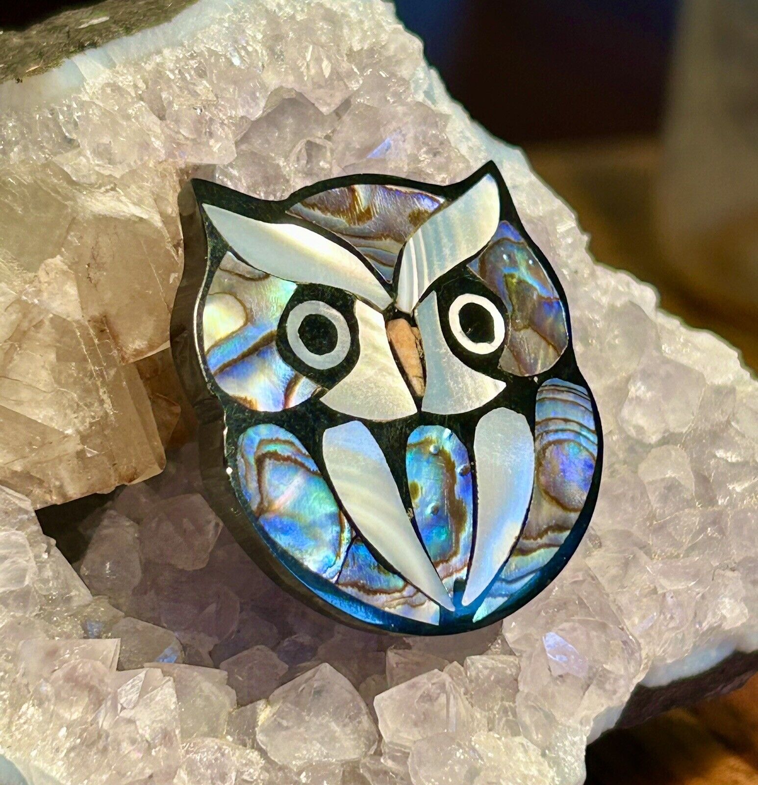 Vintage Mother Of Pearl Owl Brooch Retro Jewelry … - image 3