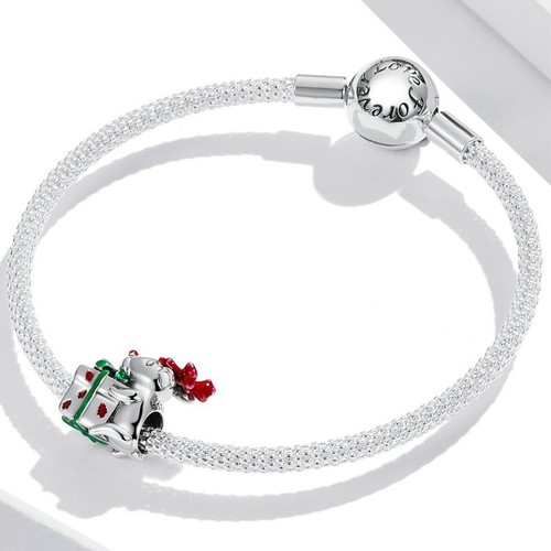 Ciondolo Renna di Natale Naso Rosso & Scatola Regalo Argento 925 Autentico Braccialetto Festivo - Foto 5 di 8