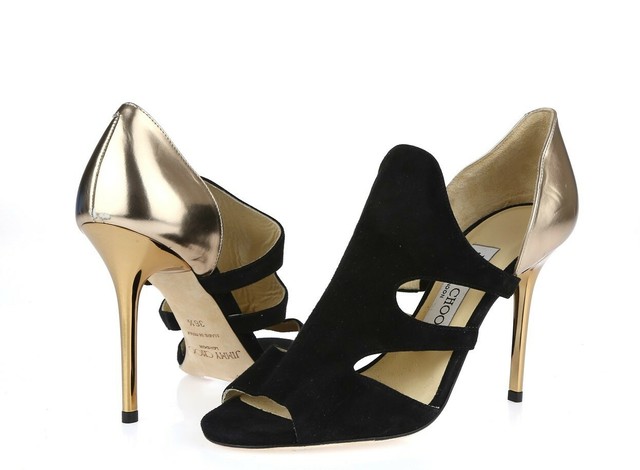 jimmy choo black and gold shoes