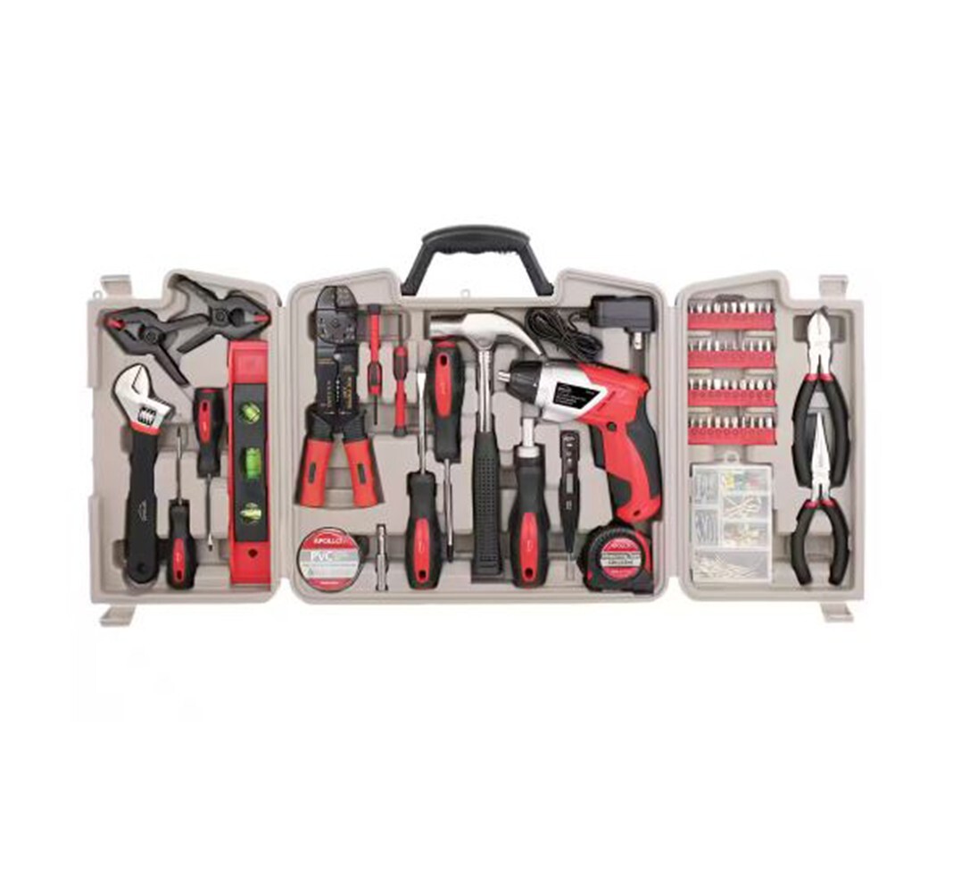 161-Pieces Home Tool Kit with 3.6-Volt Li-Ion Cordless Screwdriver, NewApollo
