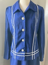 14 Blue White Adorable Vintage 80s Button-down Shirt Jacket Skirt Suit Set