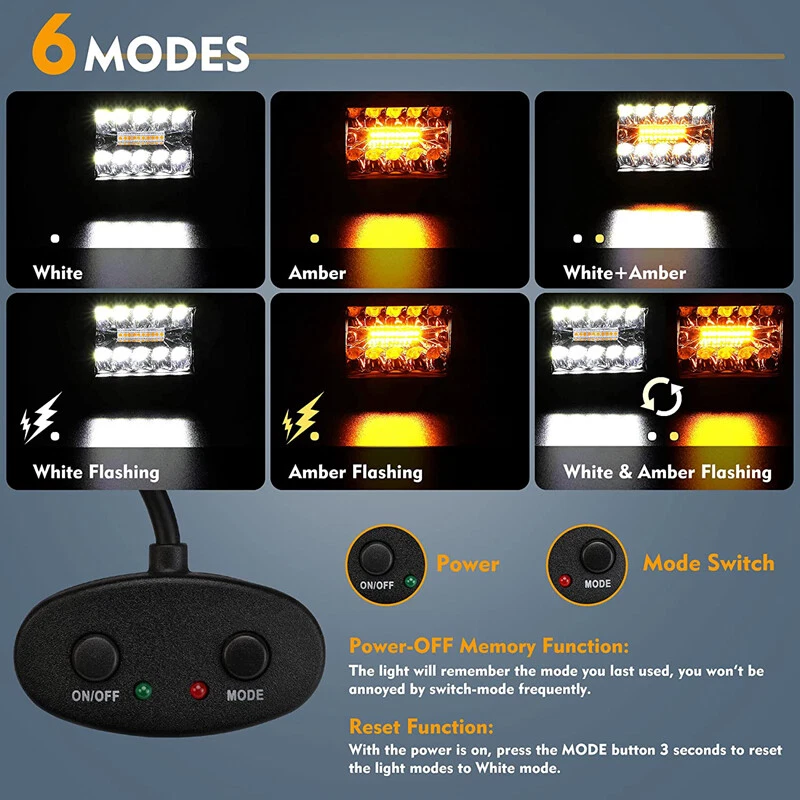 EverBrite 2PCS 4 Inch 60W Led Pods Off Road Light Pods White Amber Strobe 6 Mode - Image 4 of 4
