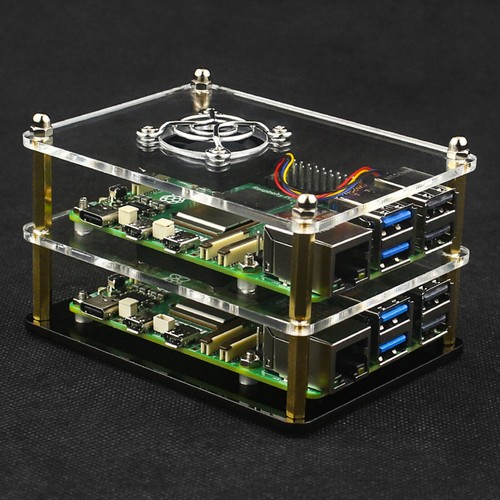 Multi-Layer Acrylic Shell Raspberry pi5 Transparent Protective Case Cooling Fan - Bild 11 von 14