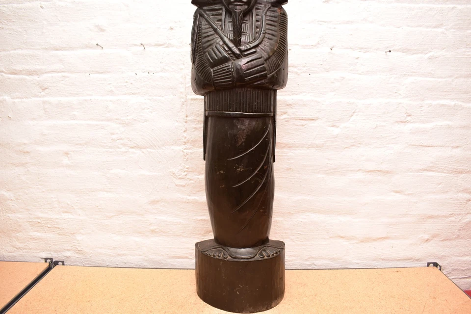 "Estatua de faraón egipcio antiguo sarcófago Tutankamón madera tallada 39""" Foto 3 de 4