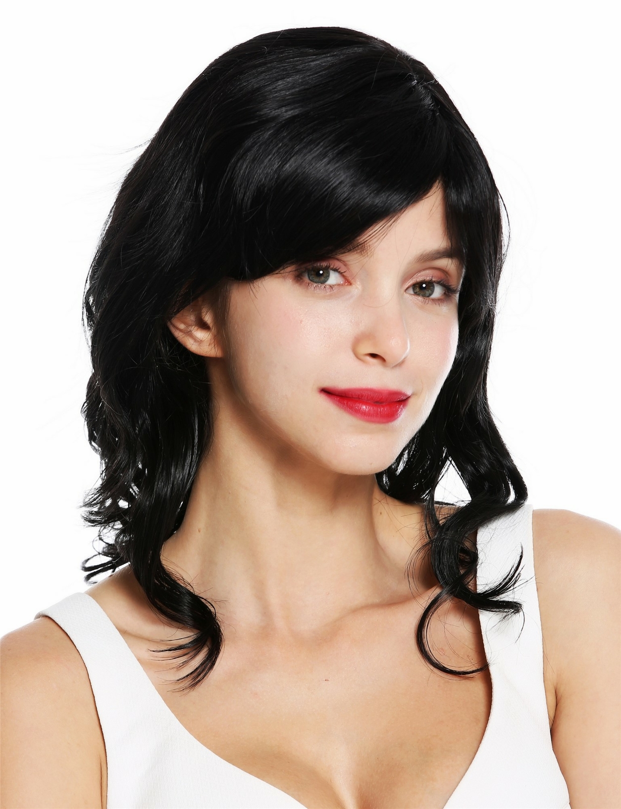 Women's wig long wavy black light wet look bangs 5019-2 wig