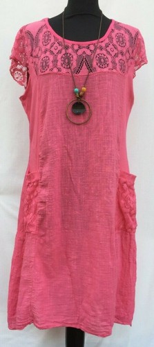 LADIES WOMEN ITALIAN LAGENLOOK LACE POLKA SUMMER COTTON MIDI BOHO POCKET DRESS - Picture 28 of 88
