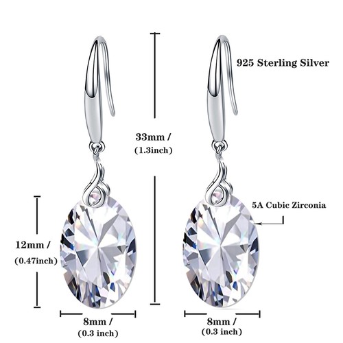 Women Earrings 925 Sterling Silver 8x12mm 5A Oval CZ Dangle Earring - Picture 6 of 25