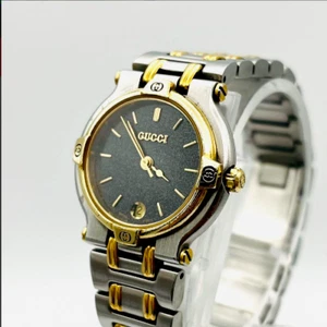Batterie neuve !! [Exc+5] Montre femme Gucci 9000L cadran noir doré Qz vintage JAPON