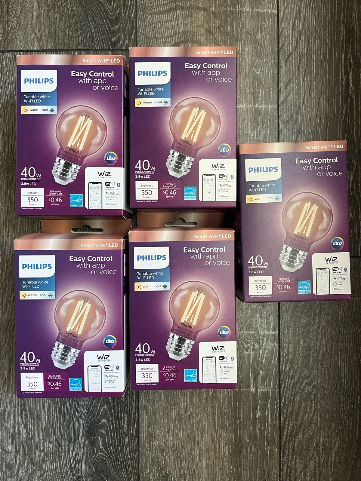 Philips Smart Bulb LED 40W Dimmable Wi-Fi Wiz Set Of 5 350 Lumen Round G16-image