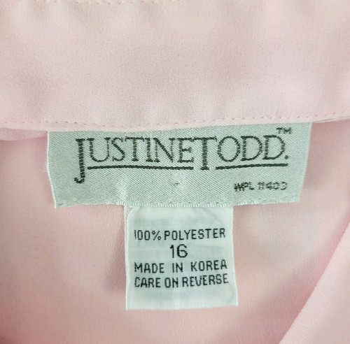 Vtg Justine Todd Pink Blouse w Front Pleating & Concealled Buttons Size 16 - Picture 17 of 19