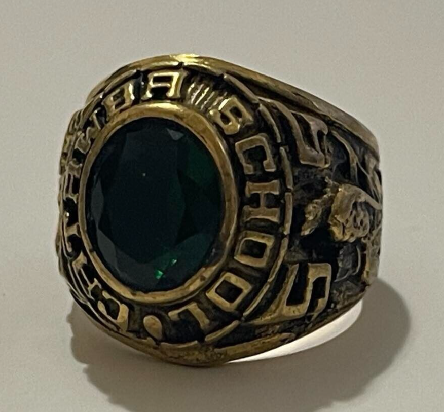 Vintage CATAWBA HIGH SCHOOL Class Ring DAVID 1955 GREEN Stone