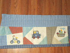 KIDSLINE BOYS TOYS VALANCE AND 2 TIEBACKS TRANSPORTATION CARS BOAT BIKE BLUE