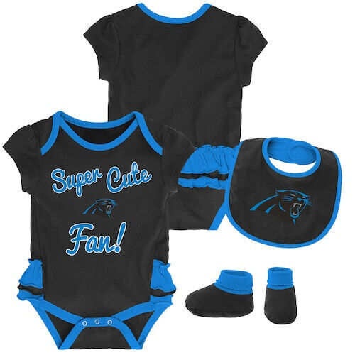 Carolina Panthers NFL Baby Girls Trifecta 3- Pc Bodysuit, Bib & Booties - NWT - Afbeelding 1 van 5