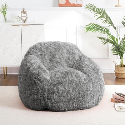 Bean Bag Chair, Faux Fur Bean Bag Chair With Armrest High-Density Foam Lazy Sofa