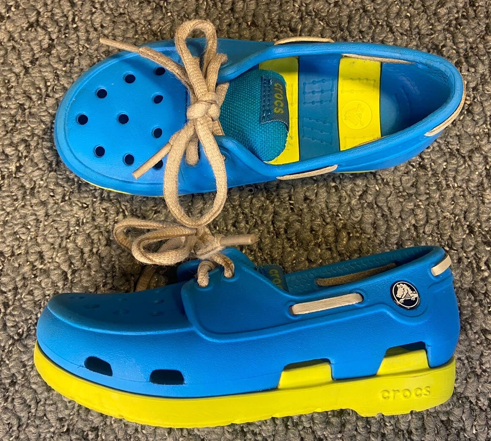 Crocs Toddler C10 Kids Blue Unisex Beach Line Lace Up Water Boat Shoes Loafers - Image 2 of 4
