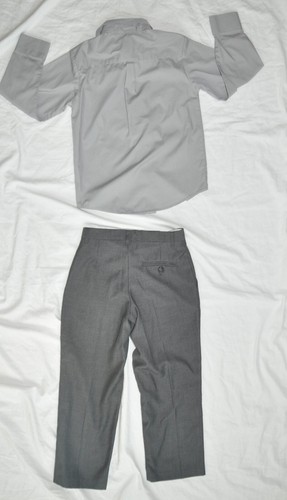 Chaps Boys Kids 8 Grey Long Sleeve Button Up Shirt & Dark Dress Pants Set Outfit - Picture 2 of 4