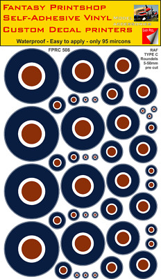 RAF Roundels gemischte Packung Vinyl Aufkleber Aufkleber Typ C Roundel 5 mm - 50 mm