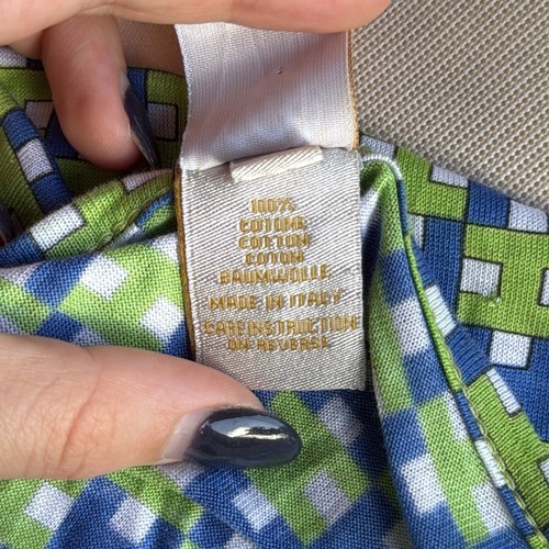 Herion Italy stretch cotton blue and green wrapped long sleeve top - Picture 8 of 11