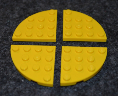 4) 4x4 Yellow 1/4 Round Wing / Corner Plate Bricks ~ New Lego
