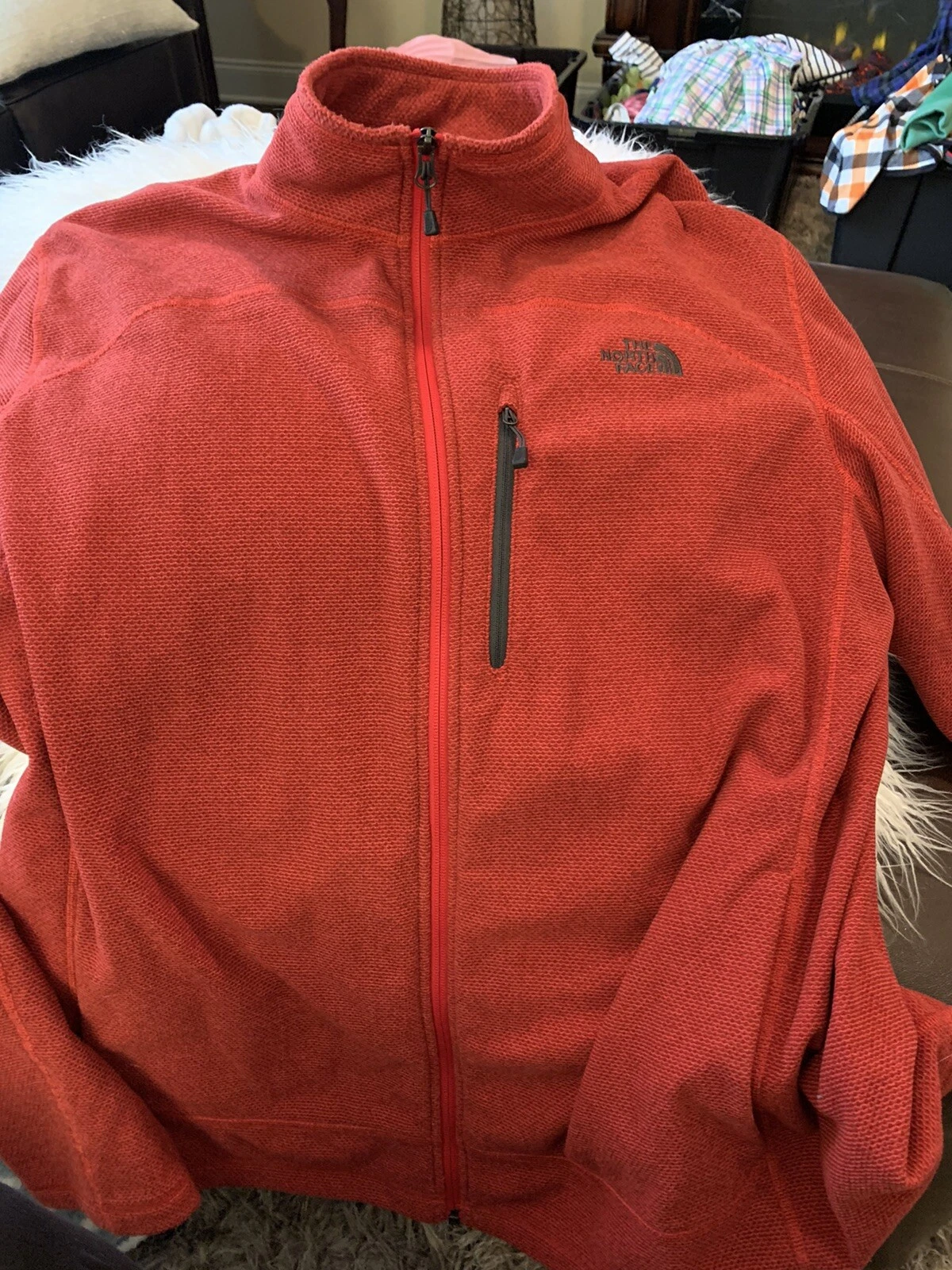 Mens North Face Red Full Zip Fleece Euc