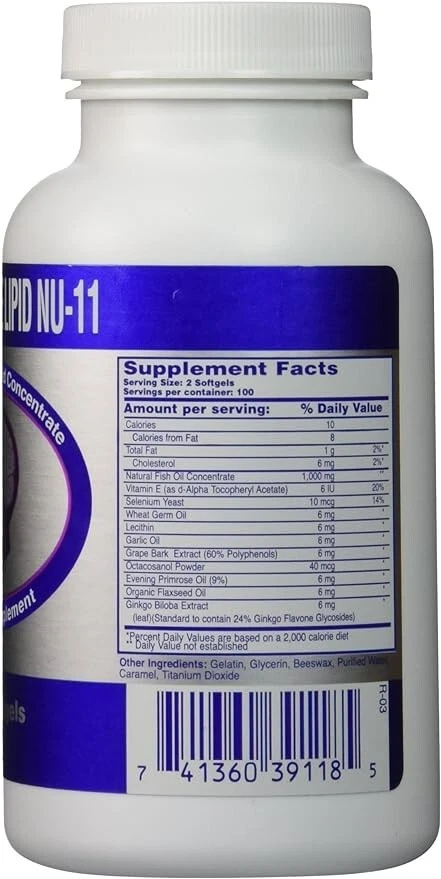 Lípido marino NU-11 (200 cápsulas blandas) Omega 3 lecitina vitamina E aceite de ajo OPC Foto 2 de 3