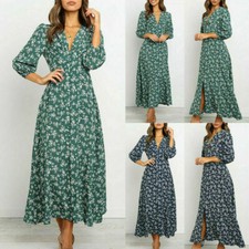 Women Summer 3/4 Sleeve Boho Floral Long Dress Holiday Party Beach Maxi Dress
