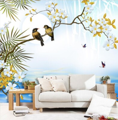 3D Branch Bird ZHUA14053 Wallpaper Wall Murals Removable Self-adhesive Ann 24