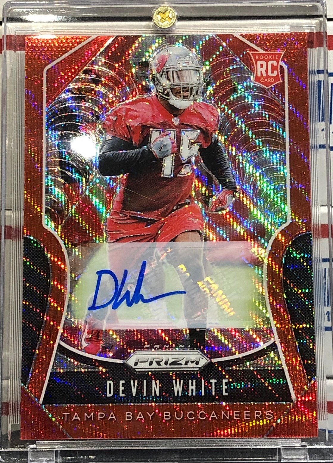 2019 PANINI PRIZM DEVIN WHITE ROOKIE, #312, AUTO, RED WAVE PRIZM, SERIAL#066/149