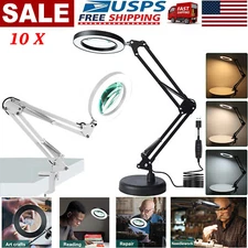 10X Magnifying Glass Desk Light Magnifier LED Lamp Reading Lamp With Base& Clamp