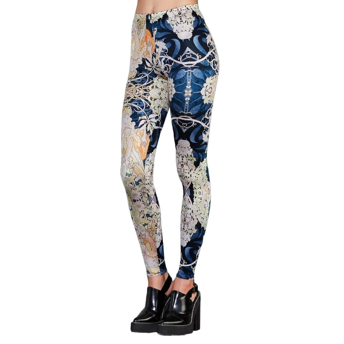 Black Milk Alphonse Mucha Leggings Size XS Low Rise Stretch Art Nouveau