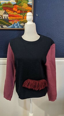 Delfina Balda Knit Alpaca Wool Sweater Purple Fringe Sz M/L Medium Large $120