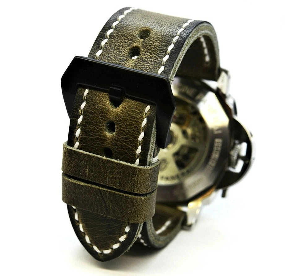 Correa de reloj de munición suiza vintage de cuero genuino hecha a mano de 24 mm o 26 mm Foto 2 de 4