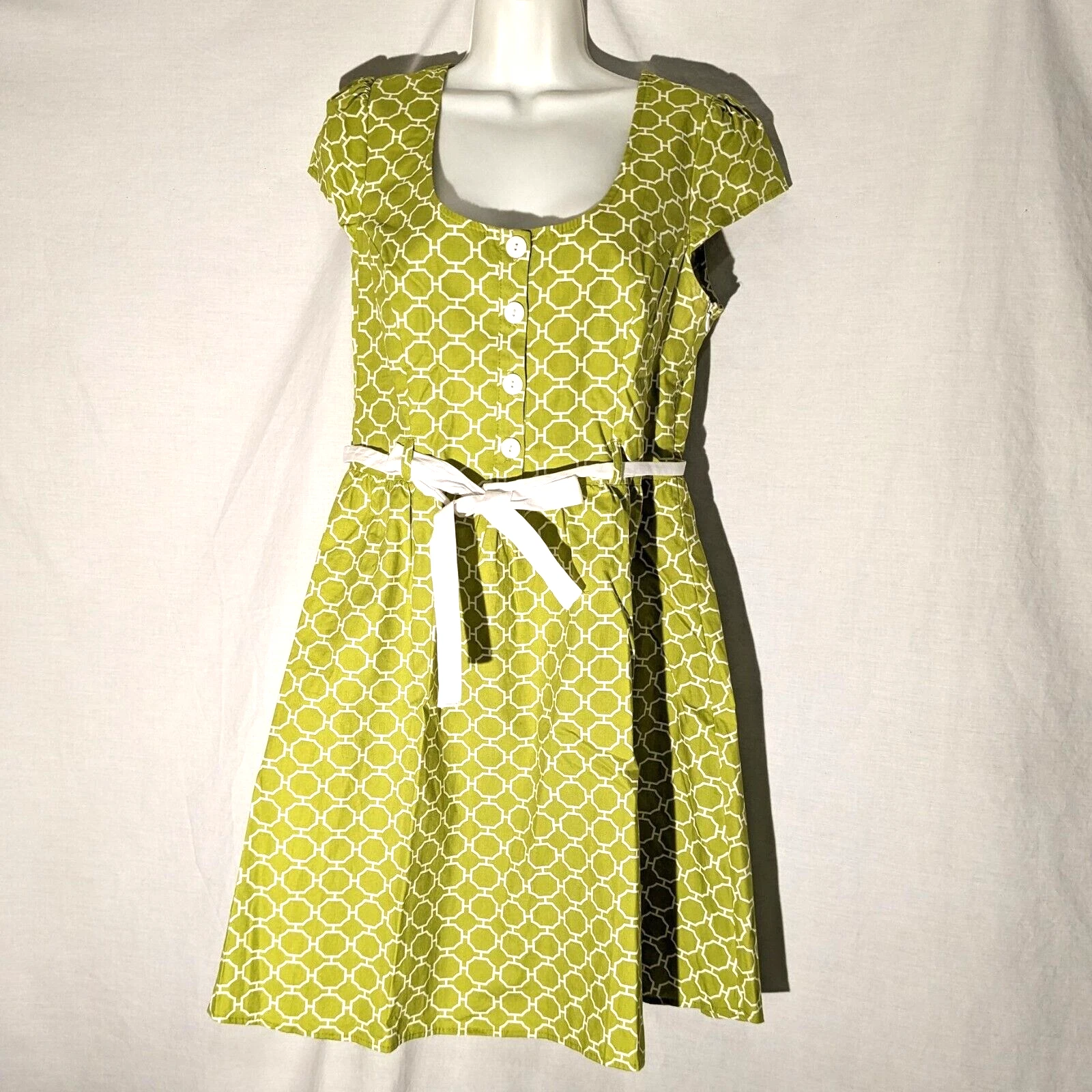 Folter 50s Dress, Green Geometric, Retro Housewife, Vintage, Size L, Side Zipper
Opens in a new wind