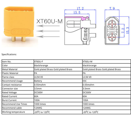 Amass XT60 XT60U Lipo spina batteria femmina spina oro RC 60A / tubo termoretraibile - Foto 5 di 17