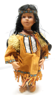 16'' Porcelain Bisque Native American Girl Doll w/stand
