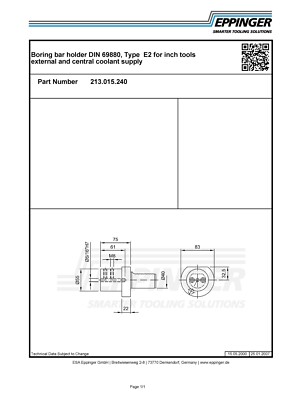 VDI40, Boring bar holder, Type E2 for inch tools, 5/16'', 213.015.240