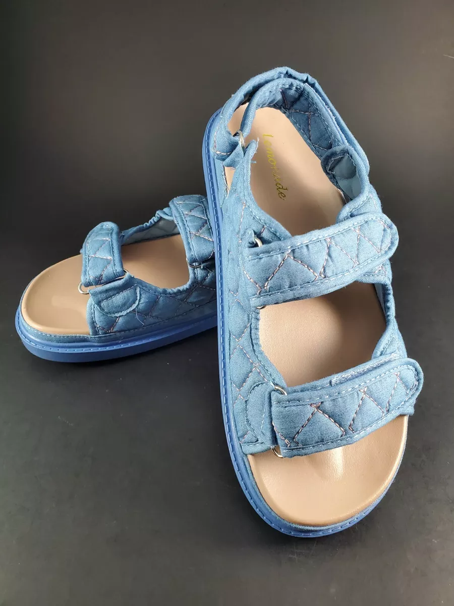 Lemonade Hyped Quilted Denim Sandals Size 9 Light Blue NIB Women s