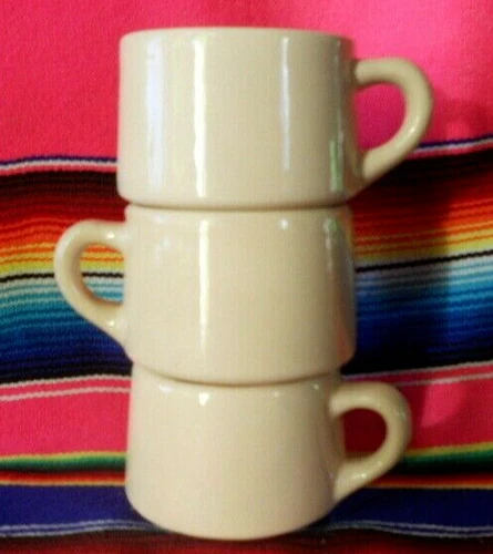 MCM Tepco Set Of Three Beige Restaurant Ware Stackable Coffee Mugs / Cups