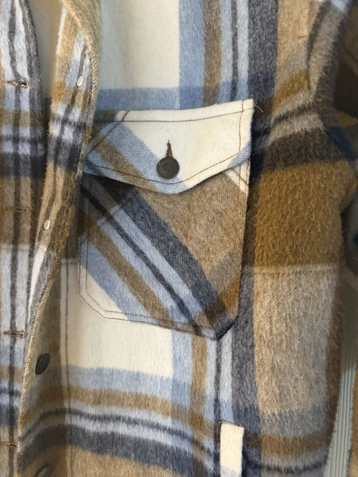 Zara Women's Size Medium plaid flannel Shirt jacket with brown, blue, and white - Image 3 of 4