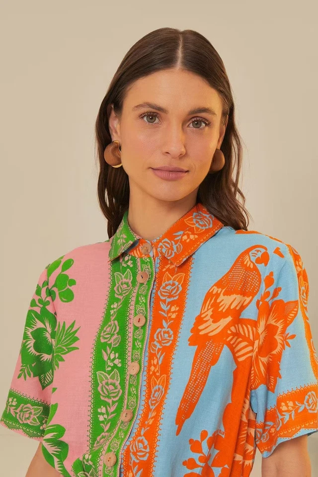 NWT Farm Rio Lace Garden Belted Romper Size M 100% Linen Blend Multicolor - Image 3 of 4