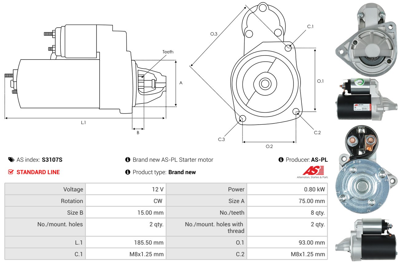 Fits AS ROZRUSZNIKI I ALTERNATORY S3107S ROZRUSZNIK BRAND NEW AS-PL STARTER MOT