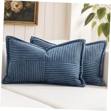 Corduroy Lumbar Pillow Covers 12x20 Inch 12x20 Inch 20" x 12" Pack of 2 Blue