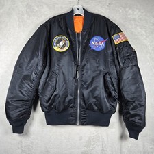 Alpha Industries MA-1 Intermediate Flyers Jacket Mens Medium Black NASA Bomber