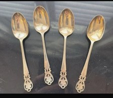 Set of Four Silver Plated Spoons Elegant Vintage-style Design with Ornate Detail