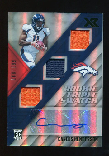 2017 Panini XR Triple Carlos Henderson Autograph Jersey Broncos /199 RC