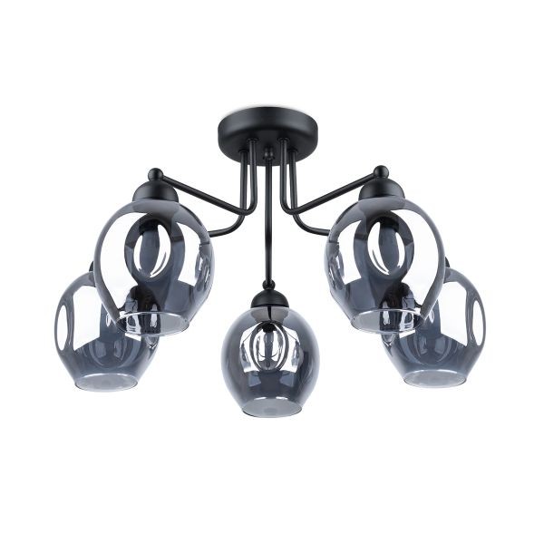 Lustre acier noir E27 5 douilles Fillan au style industriel chic et épuré